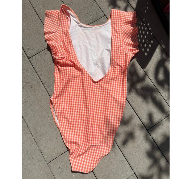Double Zero Orange Gingham Swimsuit Cottagecore Fairy Milkmaid‎ Beach - Picture 2 of 3